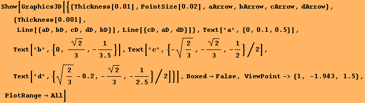 RowBox[{Show, [, RowBox[{RowBox[{Graphics3D, [, RowBox[{{, RowBox[{RowBox[{{, RowBox[{RowBox[{ ... RowBox[{{, RowBox[{1, ,,  , RowBox[{-, 1.943}], ,,  , 1.5}], }}]}], ,, PlotRangeAll}], ]}]
